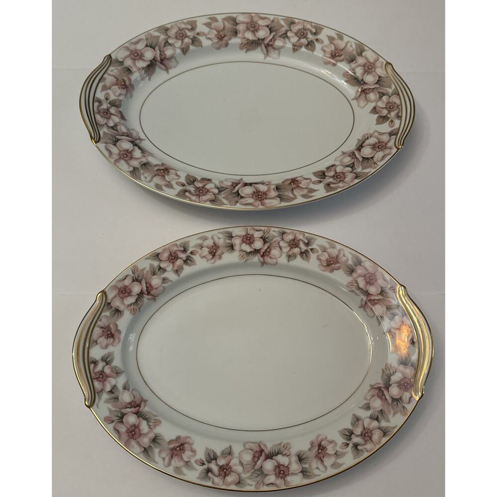 Noritake China 5314 ELSINORE 13" & 11" Oval Serving Platters Gold Trim Floral